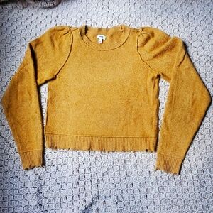 aerie Golden Yellow Cropped Frayed Knit Sweater